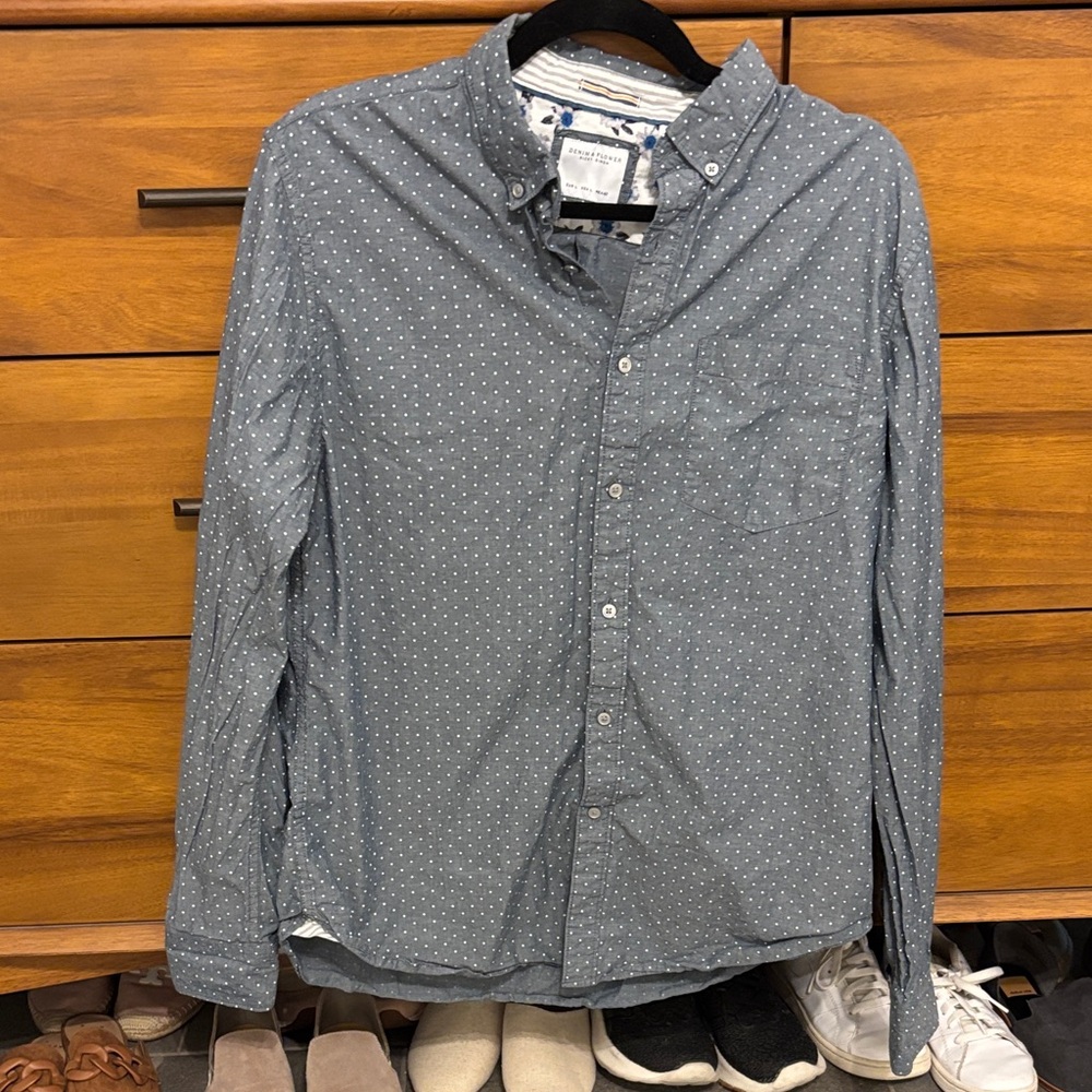 Denim & Flower Gray Polka Dot Casual Shirt